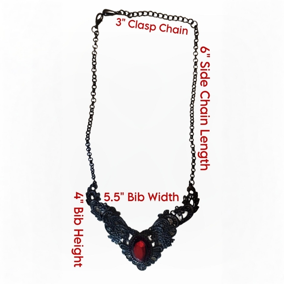 Black Filigree Necklace w/ Red Stones - Picture 6 of 6